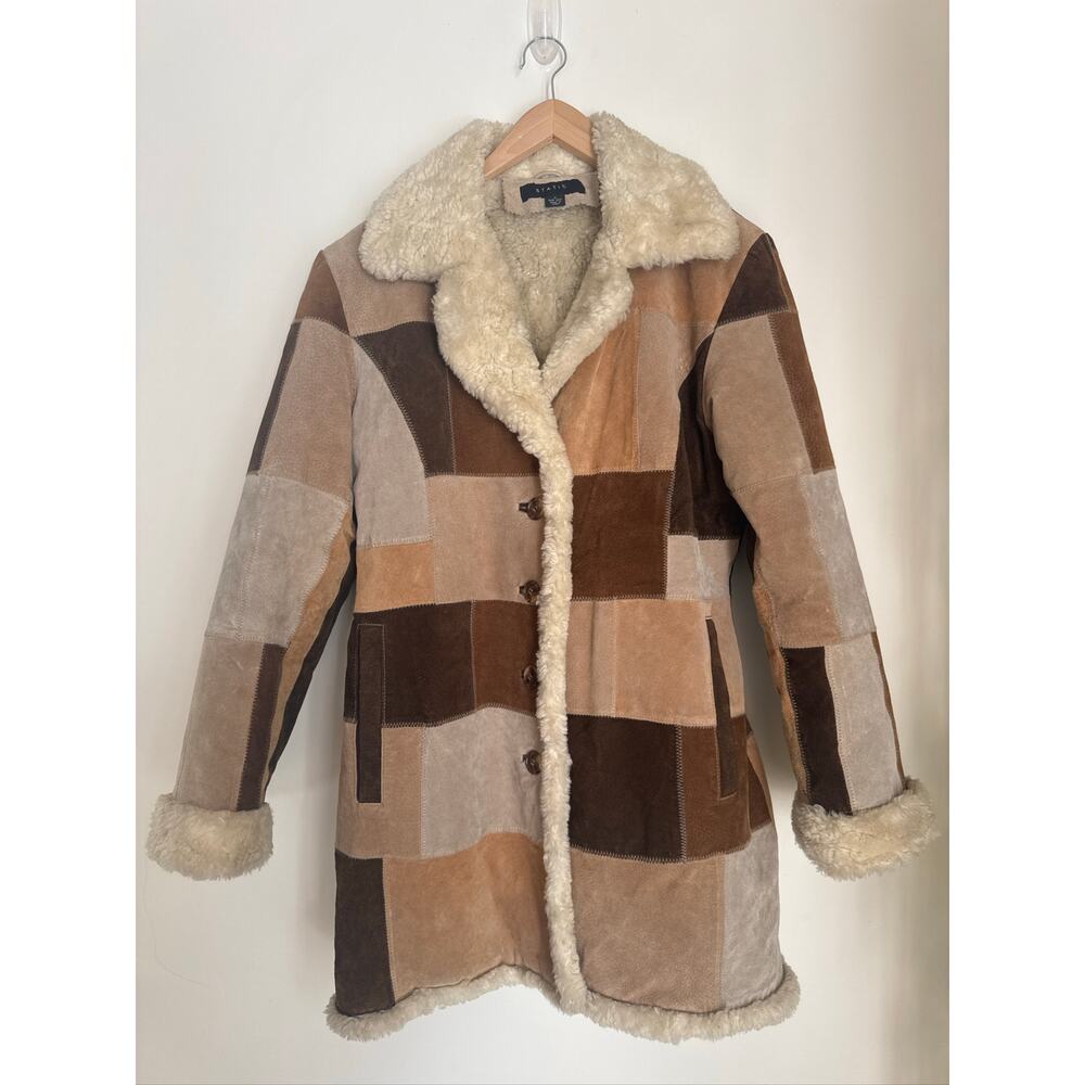 Patchwork Shearling Coat - Cream & Brown